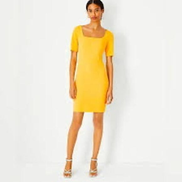 Ann Taylor Dresses & Skirts - Ann Taylor Yellow Scoop Neck Short Sleeve Sheath Dress in 12 Tall NWOT